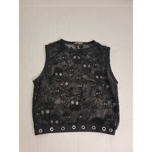 Hot Topic Goth Y2K Black Fishnet Mesh Tank Top SZ M Skull Sheer Grunge